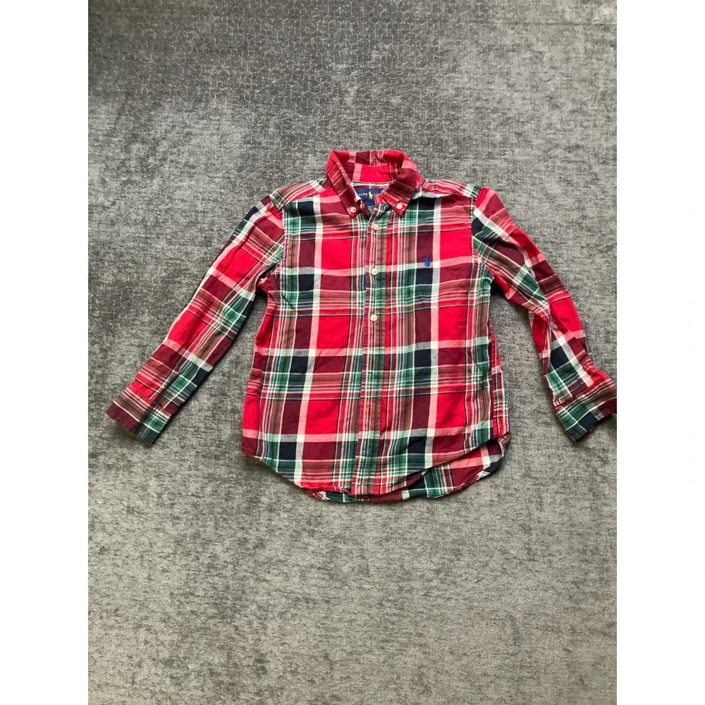 Ralph Lauren Flannel Shirt Boys 5 Multicolor Tartan Plaid Pony Logo Button Down